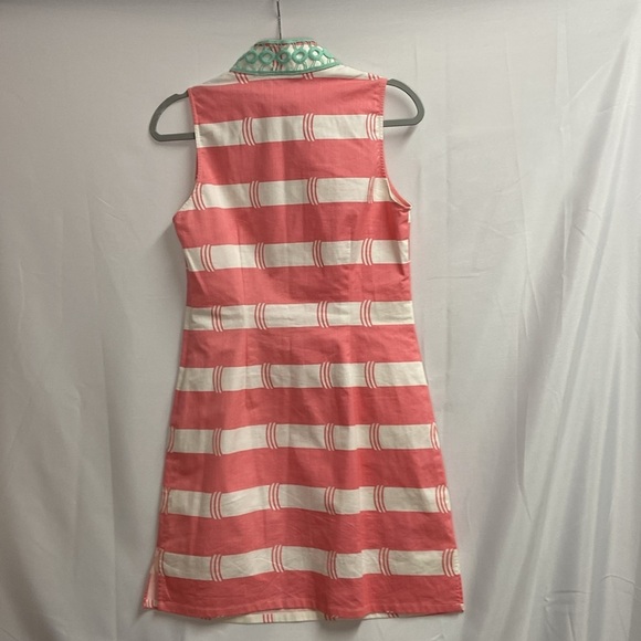 SAIL TO SABLE STS Sleeveless Embroidered V-Neck Dress Pink/White Stripe Small - Picture 6 of 6